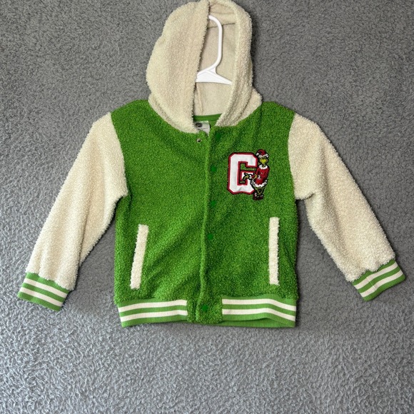 Dr. Seuss Other - Dr Seuss The Grinch Kids Green Faux Shearling Varsity Hooded Jacket 4T RN117508